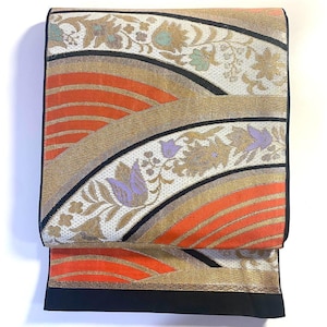 Obi Belt Kimono, Gold Obi, Silk Obi Belt, Vintage Obi, Japanese Fabric, Black Obi Silk, Fukuro Obi, Gold Obi Sash, Zen