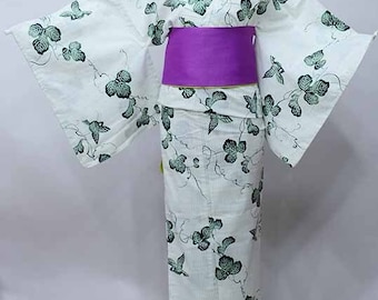 Weißer Yukata Baumwoll-Kimono, japanische Robe, Yukata aus Japan, Baumwoll-Hausmantel,