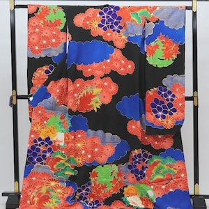Furisode Kimono, Silk Furisode, Wedding Kimono Dress, Japanese Dress Long, Long Kimono Dress, Black Kimono Robe, Black Kimono Robe,