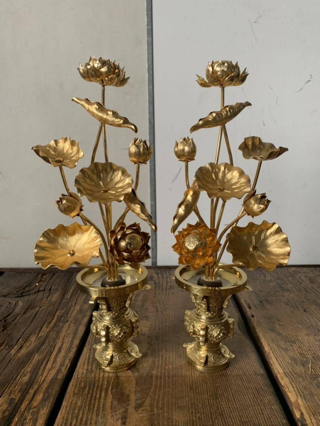 Japanese Vintage Buddhist Altar Ware Lotus Flower 14.7inch Tall ...