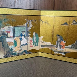 Small Japanese vintage Byobu panel folding screen