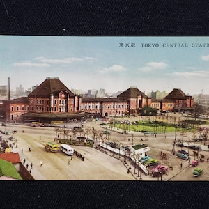 Arte commemorativa della cartolina postale giapponese antica della stazione di Tokyo,