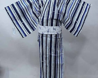 Blue White Mens Yukata Cotton kimono Authentic Japanese Robe, Yukata from Japan, Cotton House Robe,