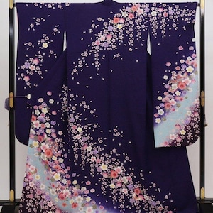 Vintage authentic kimono, Purple Furisode Kimono, Purple Furisode Floral, Kawaii Kimono Robe,