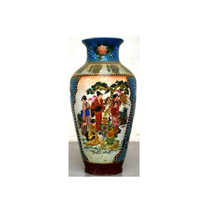 Japanese Satsuma Ware Flower Vase POTTERY Art Deco Mid Century