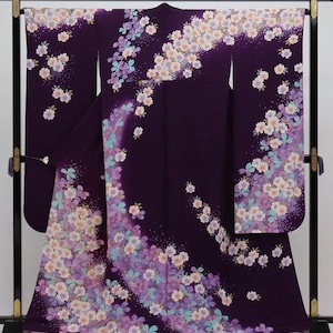 Vintage authentic kimono, Purple Furisode Kimono, Purple Furisode Floral, Kawaii Kimono Robe,