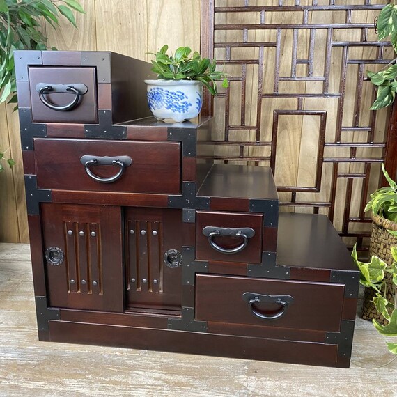 Japanese Staircase Chest Stair Way Shelf Tansu Kaidan Etsy