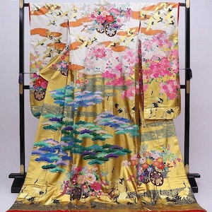 Uchikake Kimono, Hochzeit Kimono, japanische Kimono Robe, japanische Uchikake Kimono, Kimono Gold, Uchikake Gold, Gold Kimono Robe,