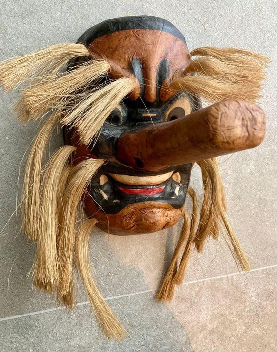 Japanese Handmade Hannya mask kyougen kagura demon bugaku Tengu