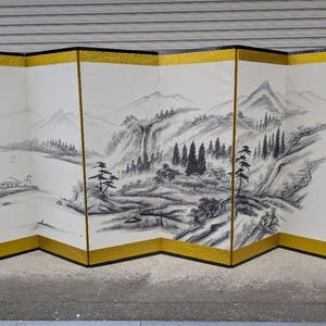 Japanese vintage Byobu panel folding screen ink Art