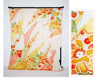 Äkta vintage japansk kimono, kvinnor Kimono Japanese, Furisode Kimono, Silk Shibori Furisode, Bröllop Kimono Klänning, Orange Kimono