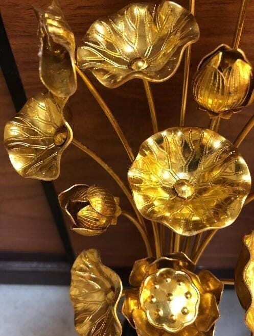 Japanese Vintage Buddhist Altar Ware Lotus Flower 400mm Tall Ornament ...