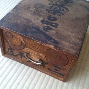 Antique Medicine Wood Box w/handle Japanese Storage Wooden handmade Container,