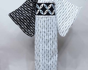 Weißer Yukata Baumwoll-Kimono, japanische Robe, Yukata aus Japan, Baumwoll-Hausmantel,
