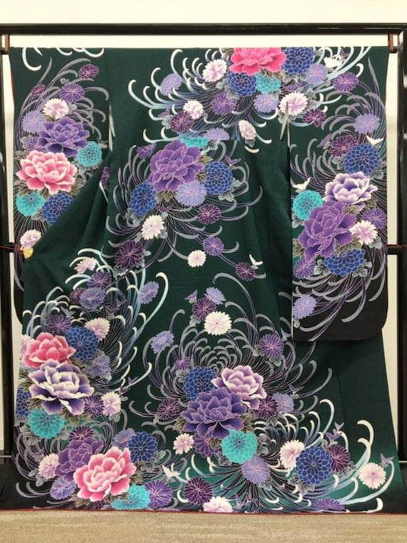 Furisode Kimono Black, Silk Furisode, Wedding Kimo