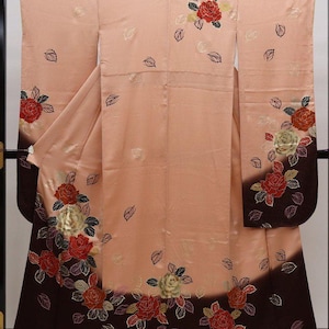 Kimono Furisode, Kimono Mod, Furisode de seda, Vestido kimono de boda, Vestido japonés largo, Kimono largo, Bata kimono rosa, Bata kimono floral