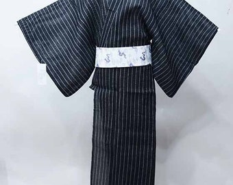 Black Mens Yukata Cotton kimono Authentic Japanese Robe, Yukata from Japan, Cotton House Robe,
