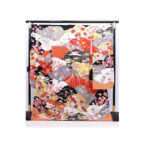 Furisode kimono Women Black Robe plus size, Cosmos Flower robe dressing gown, Chic Elegant Harajuku fashion,