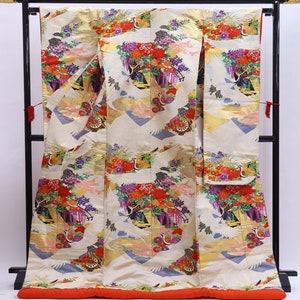 Japanese Uchikake Kimono, Embroidered Silk Uchikake, Wedding Kimono Dress, Japanese Dress Long, Long Kimono Dress, White Kimono Robe, Kimono