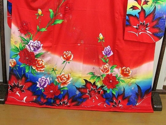 Furisode Kimono, Silk Furisode, mod kimono, Red K… - image 5