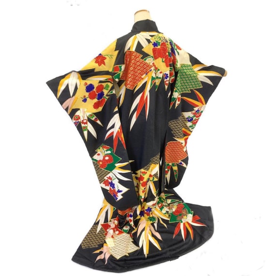 Furisode Kimono Black, Silk Furisode, Wedding Kimo