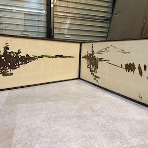 Japanese Antique panel folding screen Byobu stand