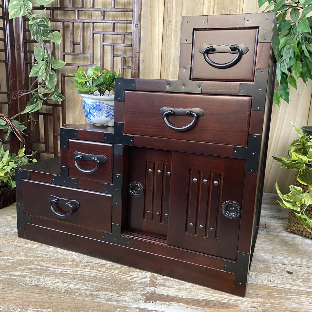 Japanese Staircase Chest Stair Way Shelf Tansu Kaidan Etsy