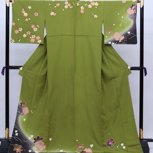 Kimono furisode green, Womans Furisode, Wedding Kimono Dress, Japanese Dress Long, Kimono Evening Robe, Long Kimono Dress, Green Kimono Robe