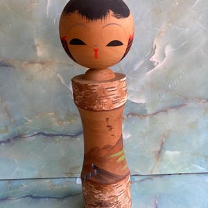 Vintage Japanese Kokeshi Doll Signed by Artist & Handcrafted Wooden Folk Art