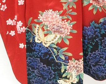 (あ782)超豪華✨アンティーク振袖㊗️青緑の荒波文様 菊手刺繍 ③点セット あ782)超豪華✨アンティーク振袖㊗️青緑の荒波文様 菊手刺繍