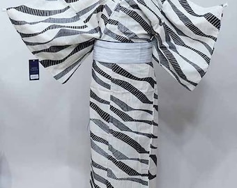 White Black Mens Yukata Cotton kimono Authentic Japanese Robe, Yukata from Japan, Cotton House Robe,