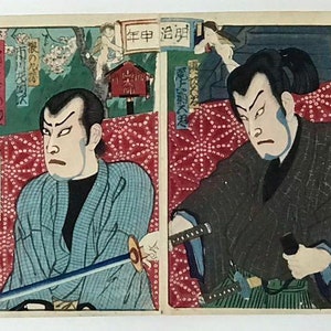 Xilografía japonesa antigua Samurai Musya Art, impresión ukiyoe,