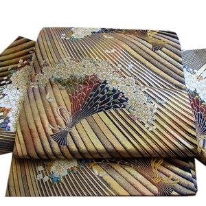 Obi Belt Kimono, Green Obi, Silk Obi Belt, Vintage Obi, Japanese Fabric, Gold Obi Silk, Fukuro Obi, Gold Obi Sash, Zen,