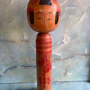 Vintage Japanese Kokeshi Doll Signed by Artist & Handcrafted Wooden Folk Art