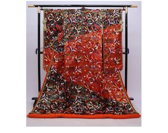 Uchikake Kimono, Wedding Kimono, Japanese Kimono Robe, Japanese Uchikake Kimono, Kimono Dress, Kimono Red, Uchikake Red, Red Kimono Robe,