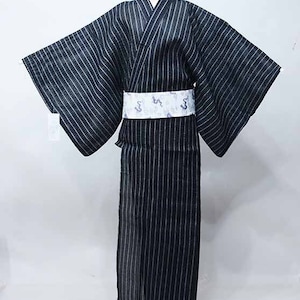 Black Gray Mens Yukata Cotton kimono Authentic Japanese Robe, Yukata from Japan, Cotton House Robe,