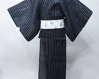 Black Gray Mens Yukata Cotton kimono Authentic Japanese Robe, Yukata from Japan, Cotton House Robe,