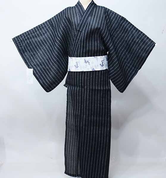 Black Gray Mens Yukata Cotton Kimono Authentic Japanese Robe