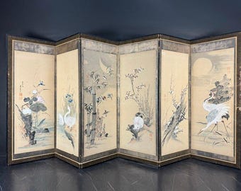 アンティーク 大きなサイズの日本の風景画 1800年代 屏風 美術風屏風 