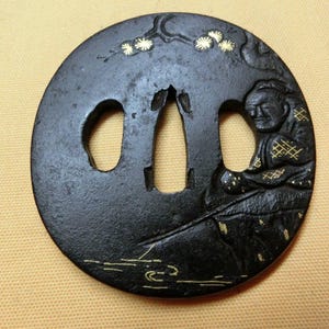 TSUBA, samurai sword, sword guard, Wave, koshirae, katana, wakizashi, Japanese katana, Japanese Tsuba, Japanese paperweight,