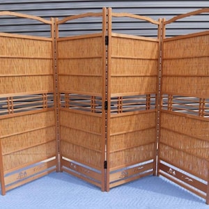 Japanese vintage wooden Byobu panel folding screen