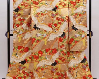 Uchikake Kimono, Wedding Kimono, Japanese Kimono Robe, Japanese Uchikake Kimono, Kimono Gold, Uchikake Gold, Gold Kimono Robe,