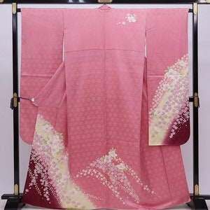 Furisode Kimono, Mod Kimono, Furisode de seda, vestido de kimono de boda, vestido japonés largo, kimono largo, bata de kimono rosa, bata de kimono floral