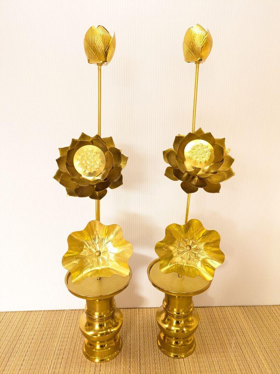 Japanese Vintage Buddhist Altar Ware Lotus Flower 480mm Tall Ornament ...