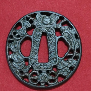 TSUBA, samurai sword, sword guard, Wave, koshirae, katana, wakizashi, Japanese katana, Japanese Tsuba, Japanese paperweight,
