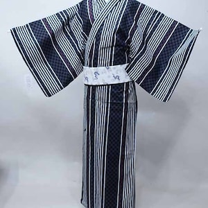 Black Gray Mens Yukata Cotton kimono Authentic Japanese Robe, Yukata from Japan, Cotton House Robe,