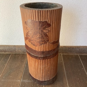 Antique Japanese handmade Ikebana flower arrangement vase wood carving asian art