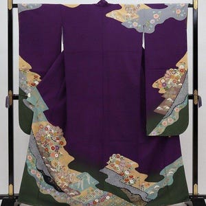 Vintage authentic kimono, Purple Furisode Kimono, Purple Furisode Floral, Kawaii Kimono Robe,