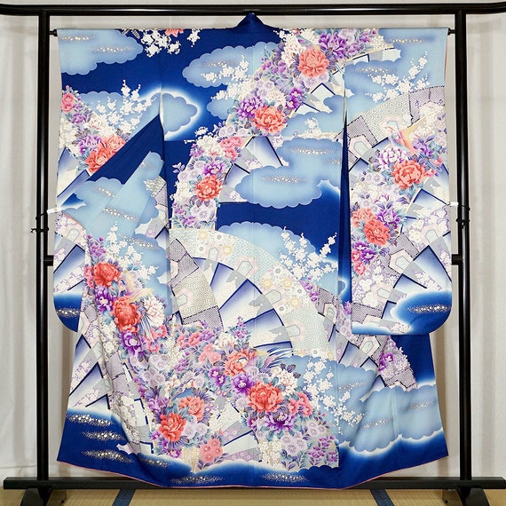 Furisode Kimono Blue, Silk Furisode, Wedding Kimon