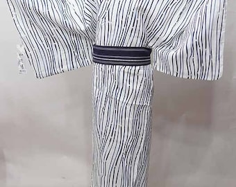 White Blue Mens Yukata Cotton kimono Authentic Japanese Robe, Yukata from Japan, Cotton House Robe,